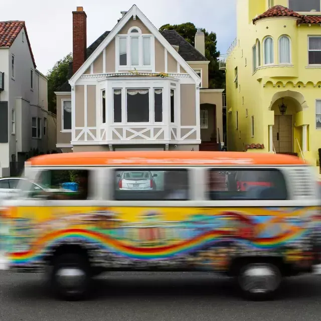 Van driving quickly through San Francisco 